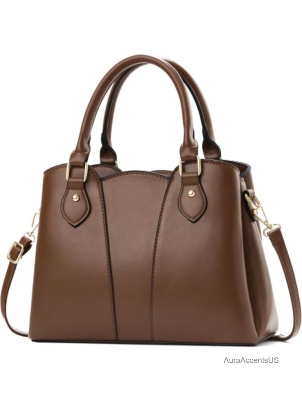 Vegan Leather Crossbody Satchel Tote Purse with Zipper & Strap